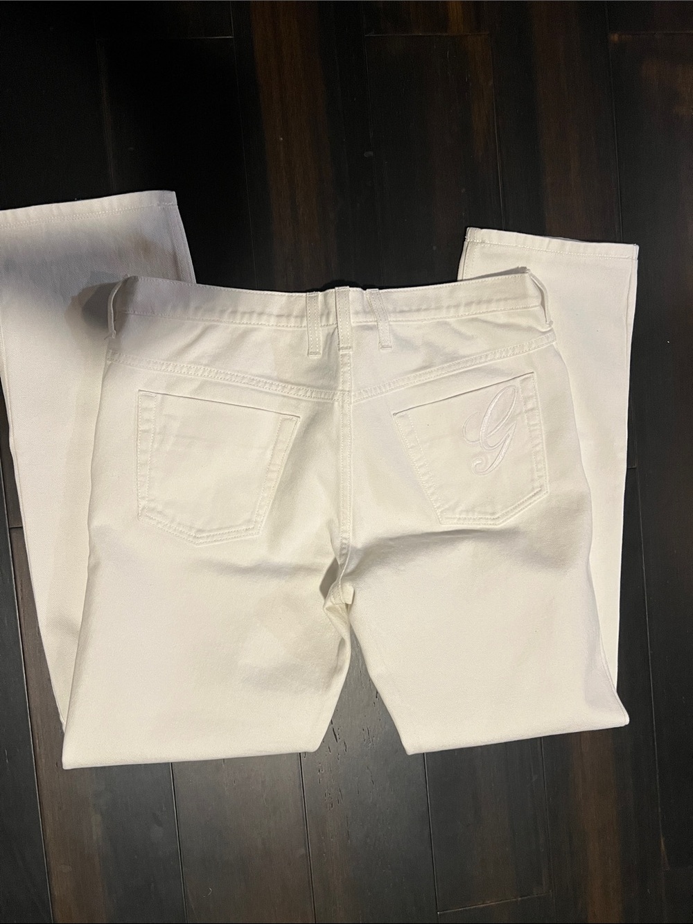 Gucci White Men's Straight Jeans with Back Pocket 'G' Embroidery